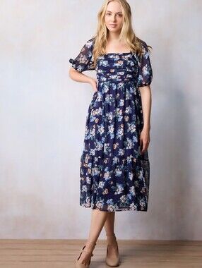LC Lauren Conrad Navy Floral Midi Dress | Size XXL - NWT